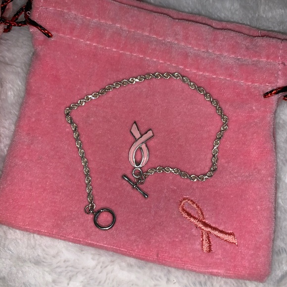 925 Silver Breast Cancer CZ Earings & Bracelet - Picture 2 of 12